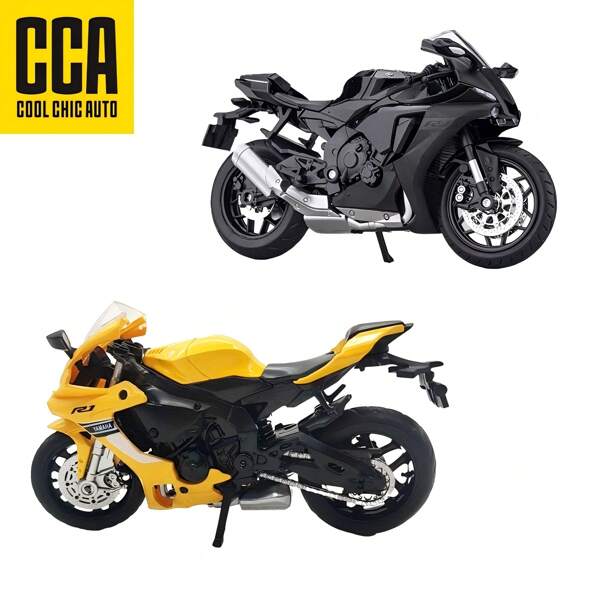 COOL CHIC AUTO 1 pieza Modelo de motocicleta de aleación metálica  YZF-R1, con 2 opciones de color, Body de aleación, rueda delantera que puede girar a izquierda y derecha de forma flexible, rueda trasera con efecto de absorción de choques simulada, partes funcionales realistas, incluye soporte para exhibición vertical, excelente para colección, juguete para niños y niñas, regalo para vacaciones