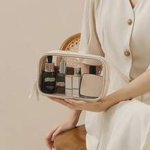 Bolsa de almacenamiento de cosméticos de PU transparente, bolsa organizadora de gran capacidad para mujeres, bolsa de maquillaje portátil para viajes, bolsa de maquillaje, bolsa de cosméticos, bolsa de aseo, artículos esenciales para viajes, artículos esenciales para cruceros, artículos esenciales para vacaciones para hombres y mujeres