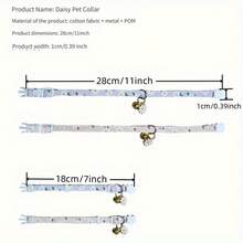 1 件雏菊花印花猫项圈带小铃铛、扣环、小猫项链、宠物配件、彩色雏菊花猫项圈带铃铛