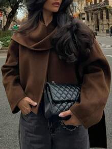 Damen einfacher, eleganter einfarbiger V-Ausschnitt Langarm Kurzmantel, geeignet für Herbst/Winter Alltagstragen, Pendeln, eleganter lässiger Mehrzweck, kann mit Schal und loser Oberbekleidung kombiniert werden