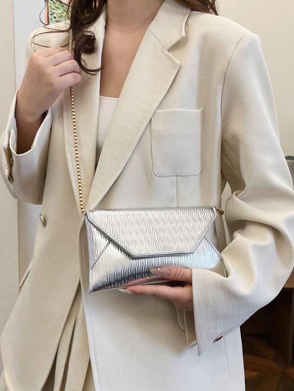 Vintage Space Silver Flap Crossbody Bag For Women