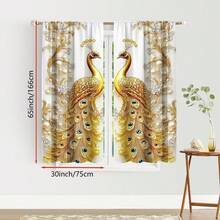 2片装现代孔雀印花窗帘，100%涤纶，可机洗，杆袋式设计，90-100克/平方米，适用于卧室、办公室、厨房、客厅、书房 - 优雅家居装饰（不含窗帘杆） - 彩色 - 查看 14