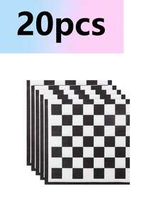 10件套赛车主题黑白格纹派对纸盘套装，一次性生日纸盘、纸杯、纸巾，生日派对用品，露营，茶话会，宴会，婚礼用品 - 彩色 - 查看 7