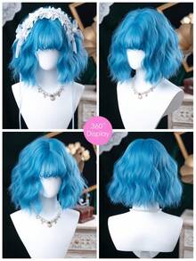 alicegarden 1 片合成耐热卷发，蓝色刘海假发长度 12 英寸，编织日常自然逼真假发。（不含配件） - 藍色 - 查看 6