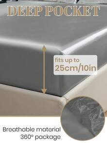 2/3pcs Fitted Sheet Set, Bedding Set, Satin Bed Sheets Set, Solid Color Skin-Friendly Bed Cover Set, Gary Bedding Set, Room Decor, Soft And Comfortable, Mattress Protector For Bedroom Decor, 1 Bed Sheet With 1/2 Pillowcases, Deep Pocket, For Single/Twin/Full/King/Queen Bed Sizes, Luxury Bedding, Machine Washable, Cool Touch For Sleeping, Perfect Valentine's Day Gift, Valentine's Day, Valentine's Gift - 灰色 - 查看 4