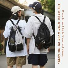 可折叠速干网袋，多功能手提包和单肩包，配有干湿分离隔层，适合夏季海滩、游泳和锻炼，多功能抽绳轻便储物袋，黑色牛津布，可调节肩带，Crossfit 设计 - 藍色 - 查看 8