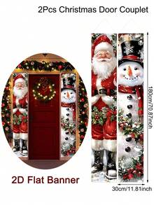 2 pièces/paquet Panneau de porte de Noël style aquarelle 30*180cm Matériau polyester Père Noël Bonhomme de neige Panneau de porte de Noël Couplet Joyeux Noël Décoration de maison 2025 Décoration suspendue de Noël Décoration de porche Panneau Cadeau Bonne Année 2026 Décoration d'hiver des fêtes - Multicolore - Voir 4