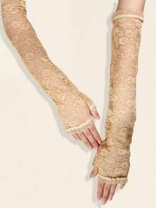 1对女士玫瑰花网纱袖套，适合节日穿着，秋季女装，情人节配饰 - 粉色 - 查看 6