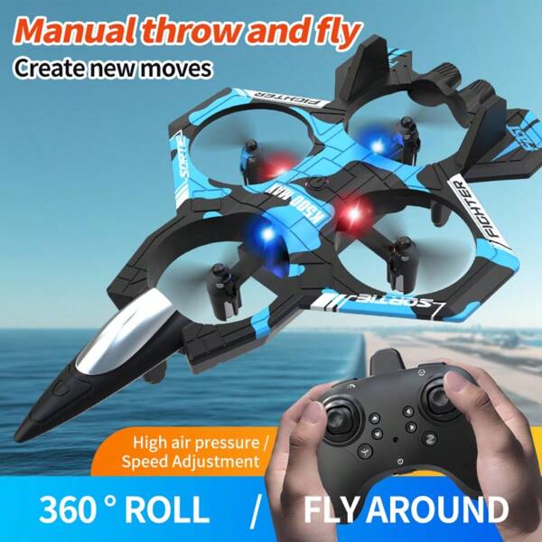 JCMO 2025 New K500 RC Plane - Quadcopter Fighter (Hand Launch, Aerobatics, 360° Flips, Barometric Altitude Hold, Auto Hover, Crash-Resistant) ABS Material Glider - Birthday/Christmas Gift