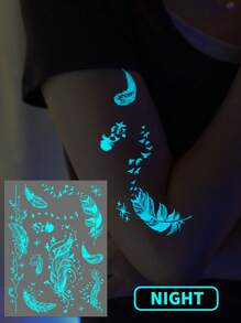 1 Arkusz Duży Rozmiar Niebieski Świecący I Biały Tusz Świecący W Ciemności Oryginalność Body Art Tymczasowe Naklejki Tatuażowe, Brokat Latający Ptak Gwiaździste Niebo Pióra Wzór, Wodoodporny Fałszywy Tatuaż, Trwałość 2-5 Dni, Zakrywający Blizny, Może Być Używany Na Ramionach Nadgarstkach Nogach Talii Szyi Dłoni Klatce Piersiowej Udach Palcach, Prezent Niespodzianka Na Imprezę Urodzinową