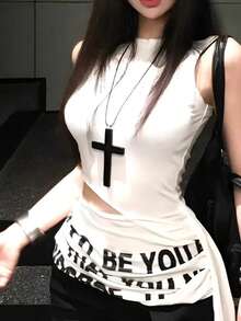 2 piezas Collar largo con colgante de cruz, madera negra y metal, joyería unisex punk Y2K para atuendo diario, accesorios para fiestas - Negro - Ver 3