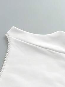 Women's Sleeveless Pearl Trim Crew Neck White Fit & Flare Dress, Elegant Outfit For Wedding Guest/Birthday Party/Evening Event, Classy White Dresses For Women - trắng - Xem 6