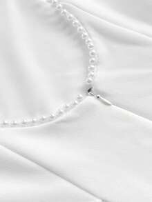 Women's Sleeveless Pearl Trim Crew Neck White Fit & Flare Dress, Elegant Outfit For Wedding Guest/Birthday Party/Evening Event, Classy White Dresses For Women - trắng - Xem 9