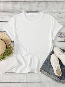 Fashionable Ladies, Cartoon Pattern Printed Short Sleeve Round Neck T-Shirt, Fashionable Short Sleeve T-Shirt, Casual Summer Daily Wear, White Tops, Casual Shirts, Suitable For Spring, Summer And Autumn, Ladies T-Shirt, Fashionable And Cute T-Shirt, - 白色 - 查看 2