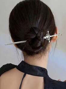 1 件女士中国风古剑发夹、发髻接发、发髻发片、发髻制作器、发型夹、发夹、发饰、学校用品、发夹 - 銀色 - 查看 3