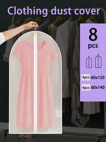 8 个装防尘衣物袋，悬挂式服装袋，全封闭式，防尘衣物袋，防水衣物防尘罩，服装保护套，悬挂式服装袋，适用于家庭衣柜、外套、衣服、包包、学校、办公室、家庭、旅行、组织者、存储 - 白色 - 查看 1