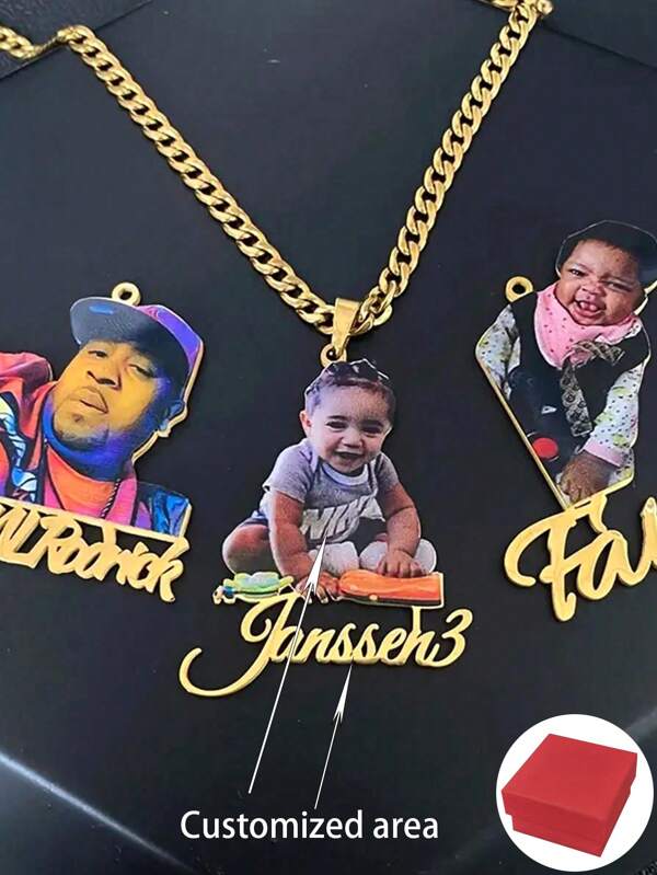 Customized Photo And Text Necklace - Personalized Pendant With Colorful Family Portrait, Ideal Gift For New Year, Christmas, Pets, Loved Ones