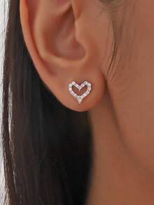 1 对耳环 925 纯银简约爱心耳环女士耳环高品质珠宝礼物节日礼物生日礼物适合女性日常佩戴 - 愛心耳環 - 查看 1