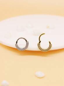 1pc Diamond Zirconia Septum Nose Ring, Cartilage Earring - Yellow Gold - View 3