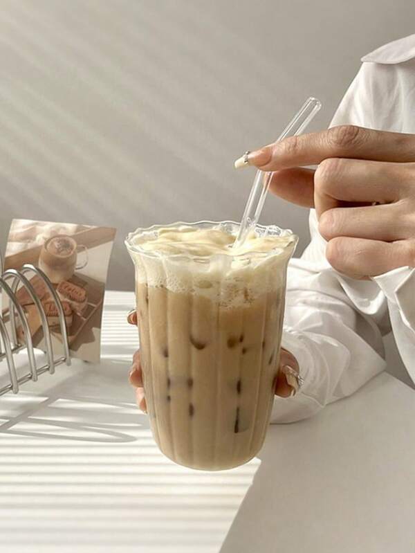 1 pieza Vaso de café helado, taza de vidrio transparente, taza de vidrio transparente a rayas verticales de estilo vintage de cafetería, taza de café con leche acanalada vintage, taza para café frío, taza de latte helado de verano, taza para leche, taza para bebidas, taza para zumo, vaso de bebidas creativo sin pajita, taza de café o leche transparente simple, taza de té de tarde en casa, para café, latte, leche, té, zumo y bebidas frías, adecuada para restaurante, cafetería, vaso de agua simple para la oficina, el hogar.