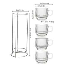 4pcs Stackable Mug Set - Easy Clean Glass Material With Metal Stand, Ideal For Hot Cocoa And Holiday Gatherings, Dishwasher Friendly, Comfortable For Apple Cider, Coffee Or Tea