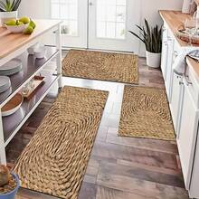 1 pieza, alfombra de cocina hecha a mano con cuerda de paja y estampado de bambú, antideslizante de diatomita, alfombra rectangular impresa en 3D, adecuada para sala de estar, dormitorio, pasillo, baño, lavandería - Alfombra de poliéster para decoración del hogar, interior y exterior