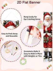 2 pièces/paquet Panneau de porte de Noël style aquarelle 30*180cm Matériau polyester Père Noël Bonhomme de neige Panneau de porte de Noël Couplet Joyeux Noël Décoration de maison 2025 Décoration suspendue de Noël Décoration de porche Panneau Cadeau Bonne Année 2026 Décoration d'hiver des fêtes - Multicolore - Voir 5