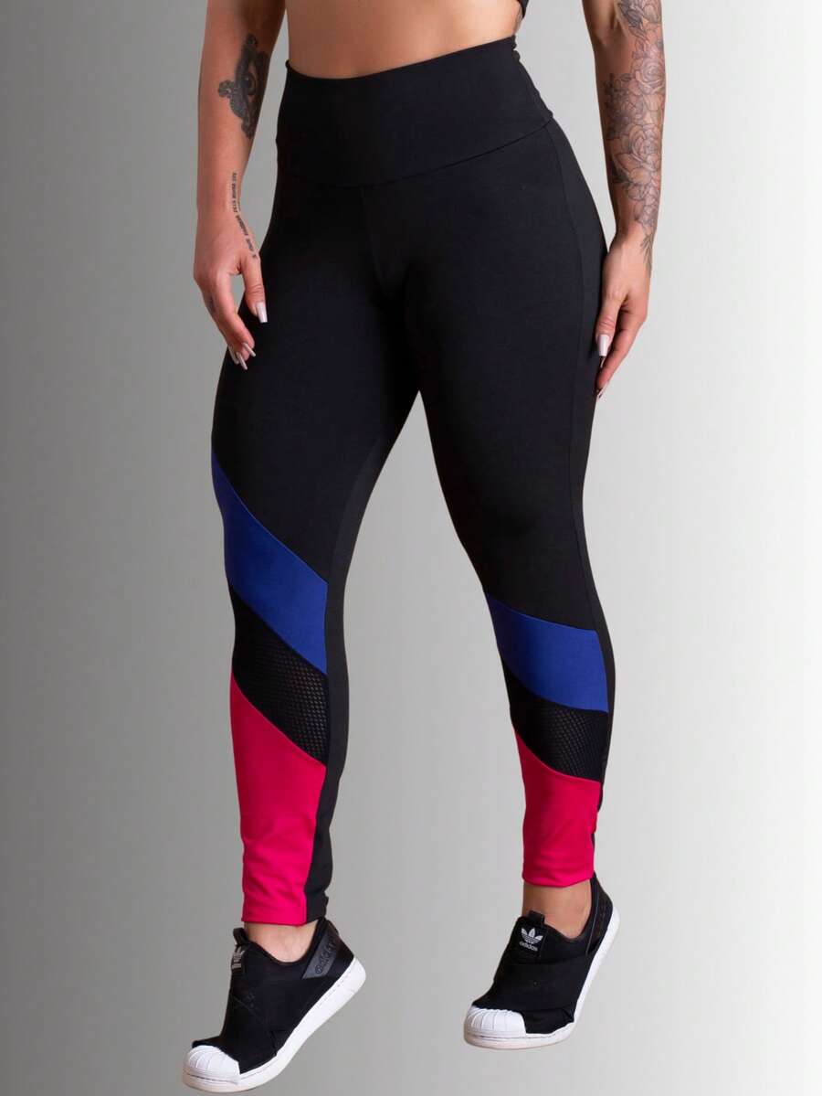 Women's High Waist Fitness Leggings With Braided Leg Detail Gym Workout RIQ Modas - 藍色 - 查看 1