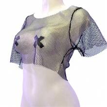 Crop Top de Red metalizada Juvenil baile Transparente Neus  Colorblock  Brillo - Dorado - Ver 9