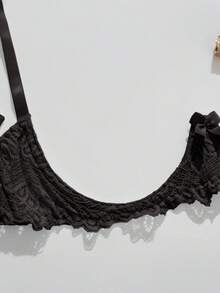 Sexy Lingeries, Fashionable Pink Floral Lace Lingerie Set, No Cup Bra And Panties - Black - View 3