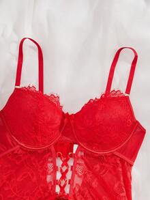 Lace Patchwork Lace-Up Sleeveless Jumpsuit, Summer - Red - View 5