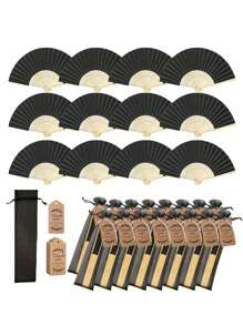 Set de 3/15/30 piezas de abanicos plegables de madera rosa con bolsa de regalo y tarjeta de agradecimiento. Abanicos plegables de bambú para la novia, damas de honor, decoraciones de bodas y fiestas, accesorios de verano perfectos para mujeres.