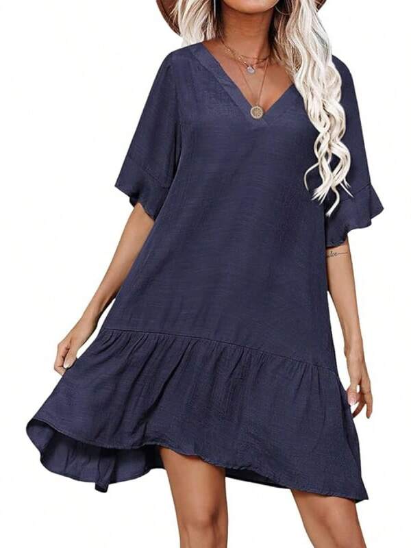 Women's V Neck Swimsuit Cover Up - Casual Loose Fit For Swimwear