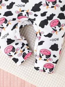 Infant Girls' Spring Autumn Cute Cow Letter Print Long Sleeve Round Neck Jumpsuit Casual Loungewear Set - Multicolor - View 5