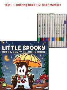 1pc Little Spooky : 42 Page Coloring Book For Adults And Teens, Easy Colouring Book Super Cute Designs Of Cozy, Hygge Spaces For Relaxation (Cozy Spaces Coloring) .Back To School Season School Supplies A Relaxing Gift For Friends, Couples, And Family