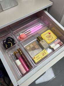 1/2/6 Pieces Of Simple Transparent Drawer Storage Box, Cosmetics Storage Box, 4 Sizes, Multi-Purpose Storage, Suitable For Office Desks, Cabinets, Dressing Tables, Cosmetics And Skincare Products, Interior Decoration, Home Decoration, Bedroom Decoration ,Jewellery Box,Pouch,Makeup Brush Holder,Brush Holder,Perfume Organiser,Pouch Bag - Multicolor - View 10