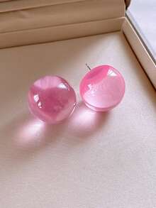 Andkiss 1 Pair Summer Candy Color Spherical Stud Earrings, Fashionable - Pink - View 1