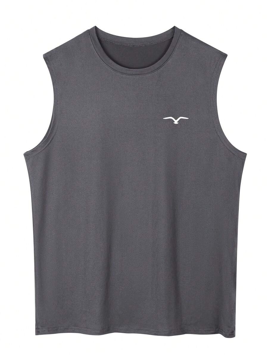 Camiseta de tirantes de cuello redondo con estampado de gaviota casual de verano para hombre - Gris Oscuro - Ver 1