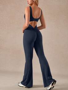 1 件女士时尚无缝瑜伽连体衣，性感镂空背部舞蹈训练紧身衣，柔软舒适的露背运动紧身衣 - 藏蓝色 - 查看 4