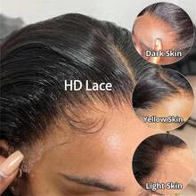 13x6 Body Wave Lace Front Wigs Human Hair Pre Plucked 250% Density HD Lace Front Wigs Human Hair With Baby Hair Brazilian Full Frontal Lace Wigs Human Hair For Women Natural Black 40 Inch - Natural Black - 查看 6