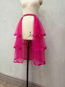 1pc Bride's Black Elastic High Low Skirt With 5 Layers Mesh & 3 Silk Ribbon, Detachable Tulle Party Skirt Halloween Fall Clothes For Women - Black - View 21