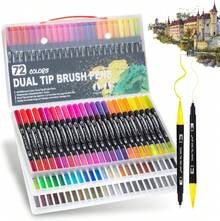 Plumones Doble Punta Pincel De 72 Colores, Plumones Para Colorear No Tóxicos, Ideales Para Niños Y Adultos, Marcadores Como Regalo Para Colorear Libros, Caligrafía, Lettering Y Cómics (negro, 72) - Negro - Ver 5