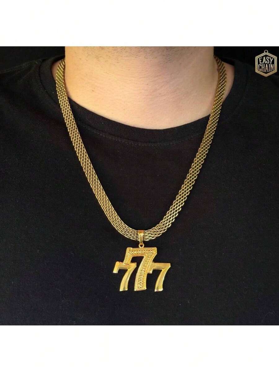 Ancient Coin Chain Influencers Model Clover Pendant With Studded Crown - Nino Pendant 777 - View 1