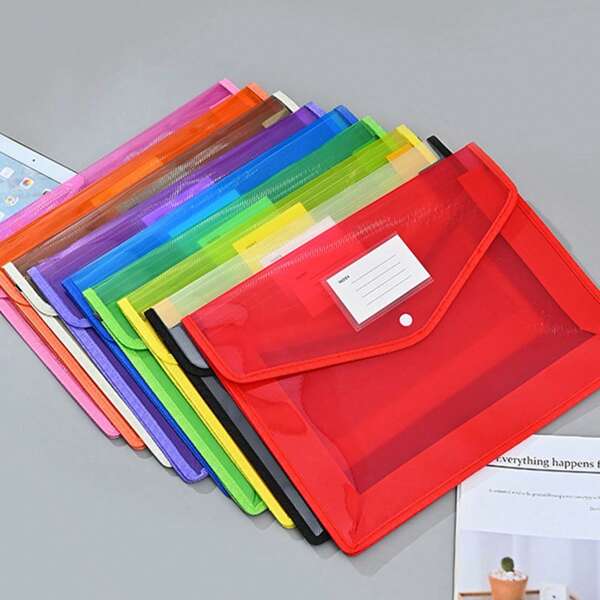 Reusable A4 Plastic File Folders, Expandable Accordion Document Organizer With Snap Button Closure, Waterproof And Stain-Resistant Poly Envelope File Bags, Colored Transparent Project Pouches For Paper Storage And Classification