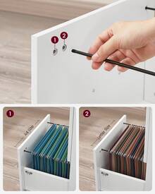 VASAGLE Armario Archivador de 2 Cajones, Archivador de Oficina con Cerradura, Soporte para Impresora, Blanco - Blanco - Ver 3
