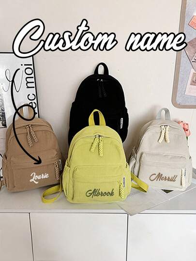 Mochila personalizable con nombre, mochila para computadora y tableta, bolsa de estudiante universitario, mochila para niña, bolso de viaje estilo universitario, mochila de pana de unicolor, mochila de pana premium, diseño con cremallera de doble vía y panel trasero acolchado.