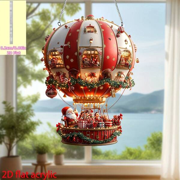 Decorazione natalizia piatta 2D, spessa 0,3 cm, con stampa creativa di Babbo Natale e regali, effetto piatto 2D