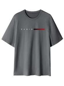 Men's Summer Letter Printed Crew Neck Short Sleeve Casual T-Shirt - Dark Grey - View 3