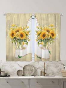 2pcs Sunflower Print Kitchen Window Curtain,Without Holes Curtain,Refer To Bedroom Office Kitchen Living Room Study Home Decor - Multicolor - View 5