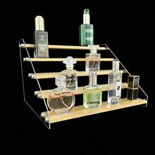 1 pieza Estantería de almacenamiento transparente de varios niveles, estantería escalonada minimalista de acrílico para perfumes, aceites esenciales, figuras, exhibición de postres, bolsas de maquillaje, artículos de viaje - Ancho del tablero de bambú de 5,5 cm. - Ver 13